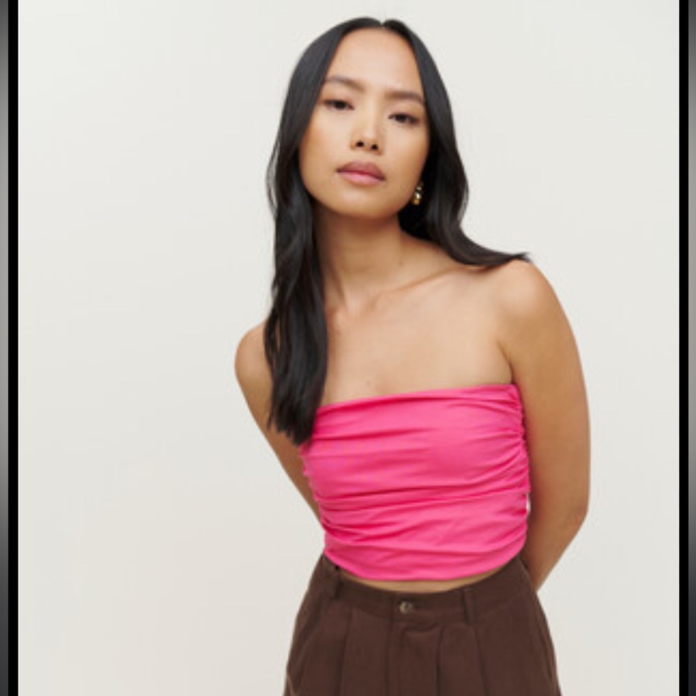 Reformation Arella strapless cropped rouched top